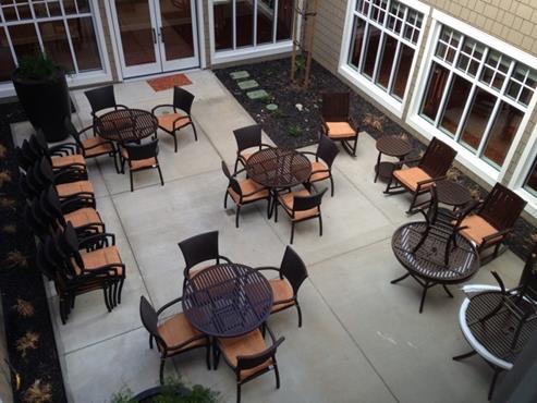 External terrace at senior living community The Terraces at Los Altos