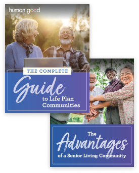 Covers to two Human Good senior living guides