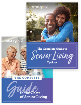 Covers to two Human Good senior living guides