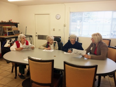 Zada Mitchell, Wilma Regehr and Cora Scranton (left to right) in a Brain Fit class led by Wendy Burnett.
