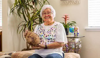 Janet holding a souvenier