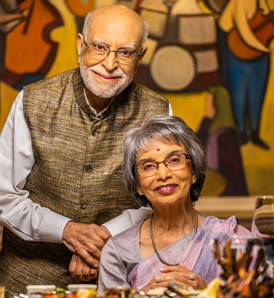 Gulu & Indra at a restaurant