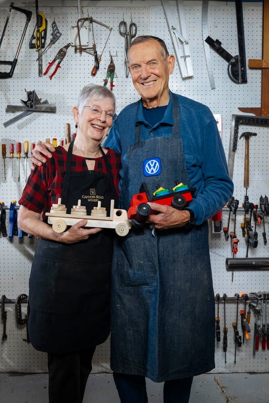 Paul and Patty showing their 3D modeled trains.