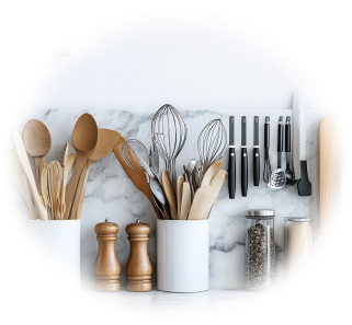 Kitchen utensils on a countertop