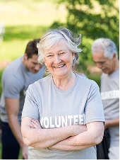 Woman wearing a volunteer t-shirt