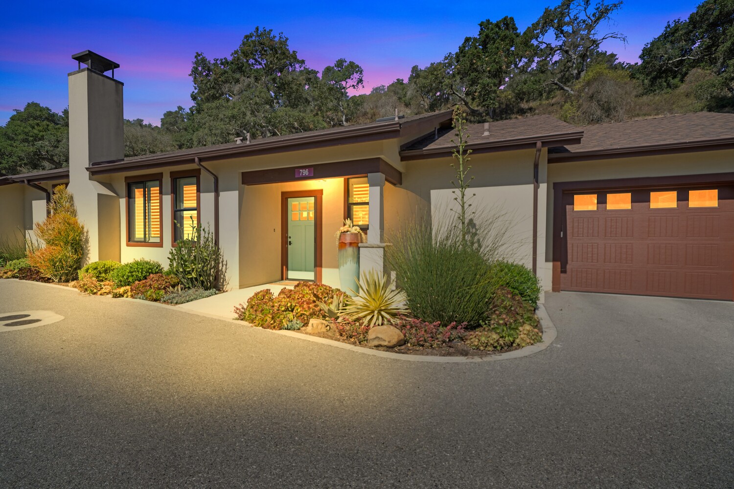 Modern cottage at night