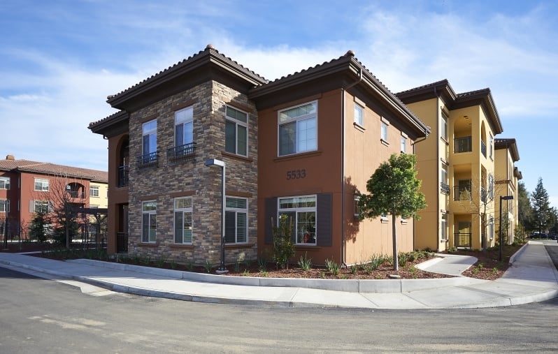 Exterior of apartment buildings at The Terraces at San Joaquin Gardens
