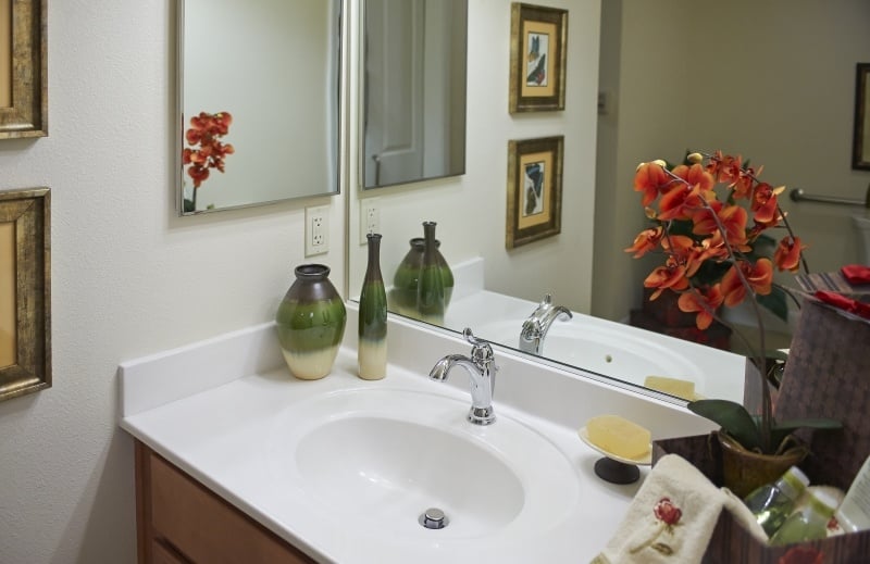Bathroom vanity and sink in an apartment at The Terraces at San Joaquin Gardens