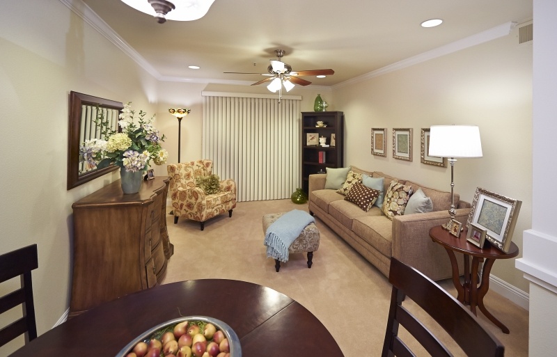 Living room of an apartment at The Terraces at San Joaquin Gardens