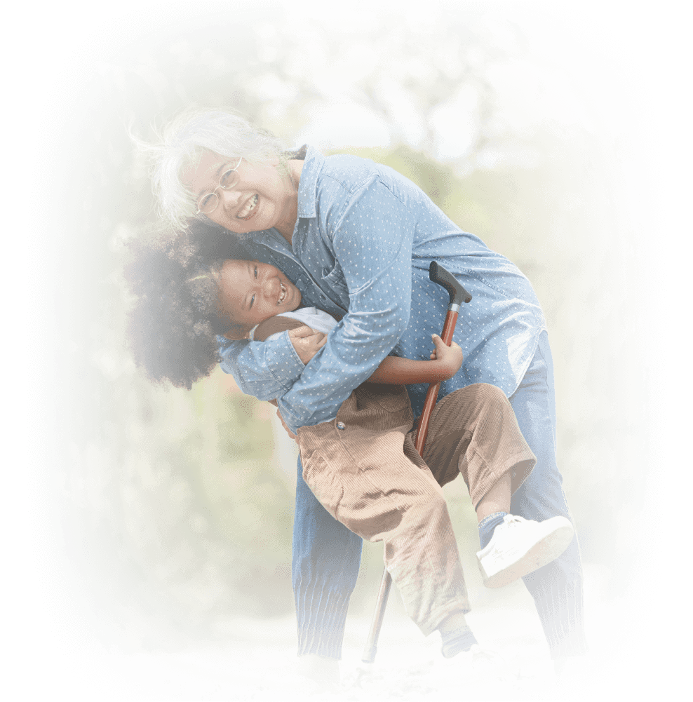 senior grandmother hugging young granchild