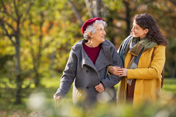 woman and her mom on a walk outside