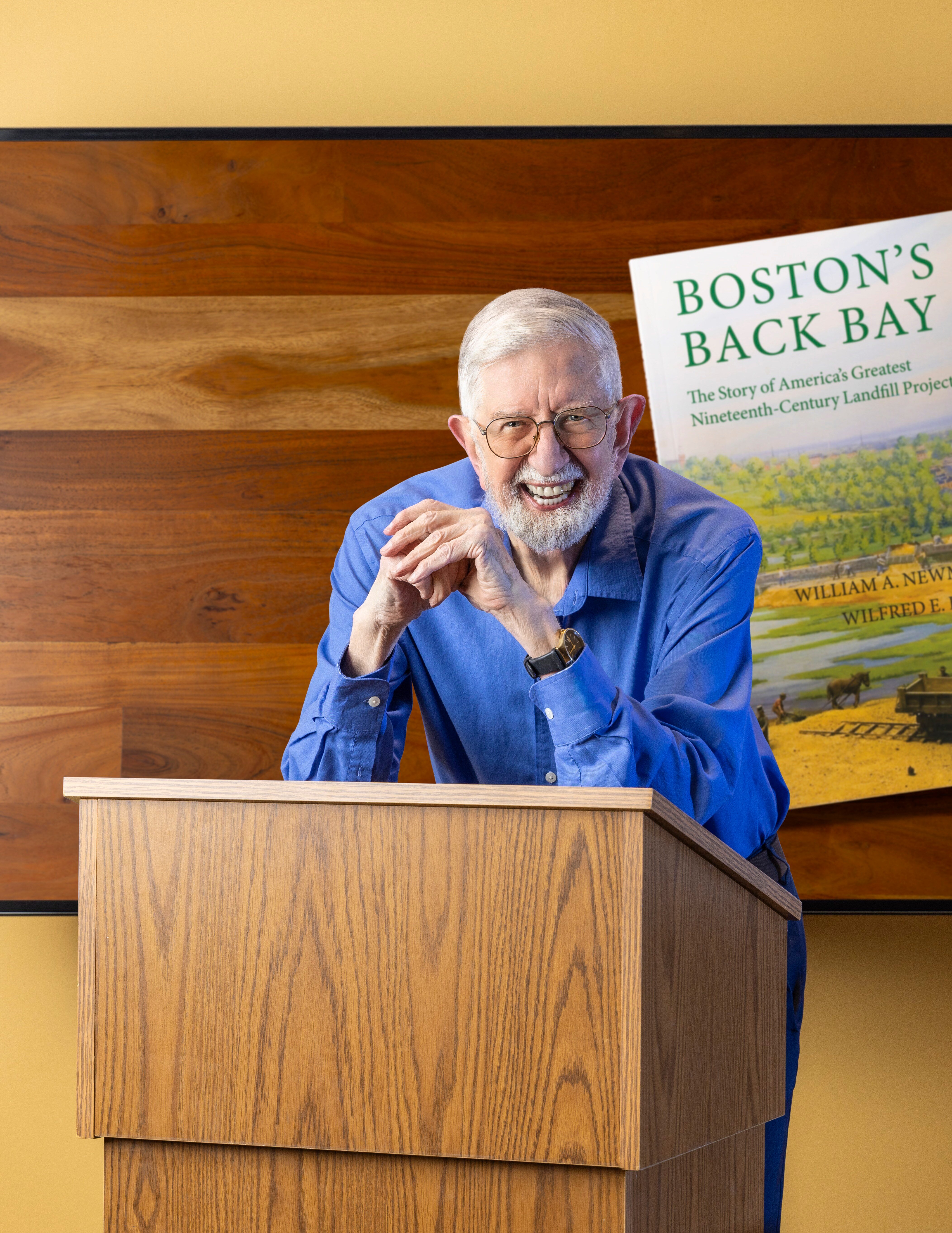 Will with his book, Boston's Back Bay..