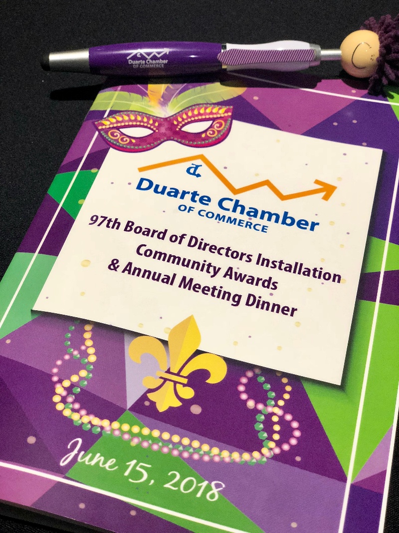 Duarte Chamber of Commerce awards and dinner pamphlet.