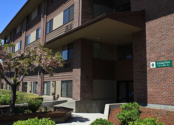 Front entrance to Adams Apartments