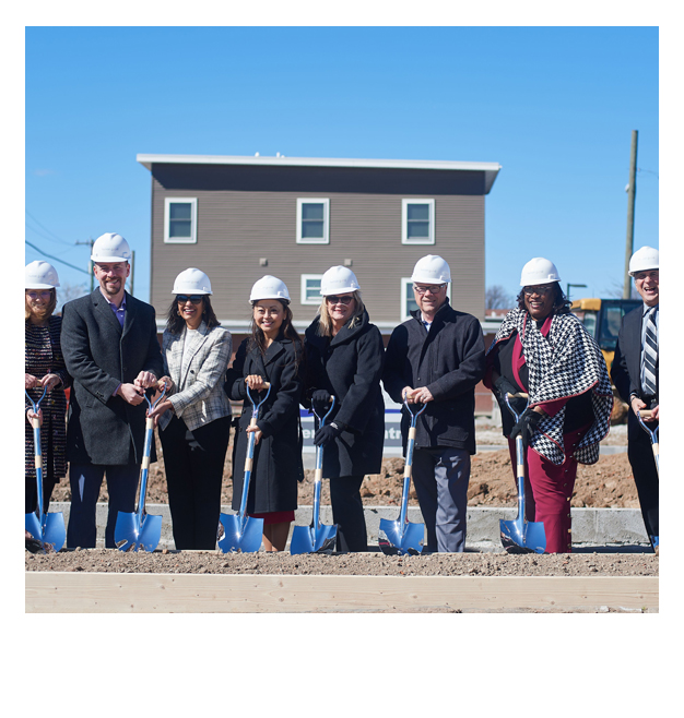 Philadelphia politicians breaking ground with shovels at the site of future Janney Apartments.