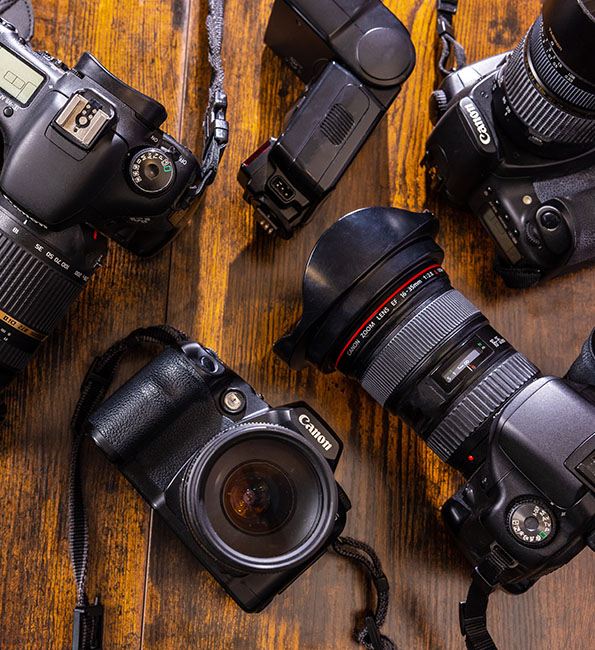 Overhead image of multiple digital cameras