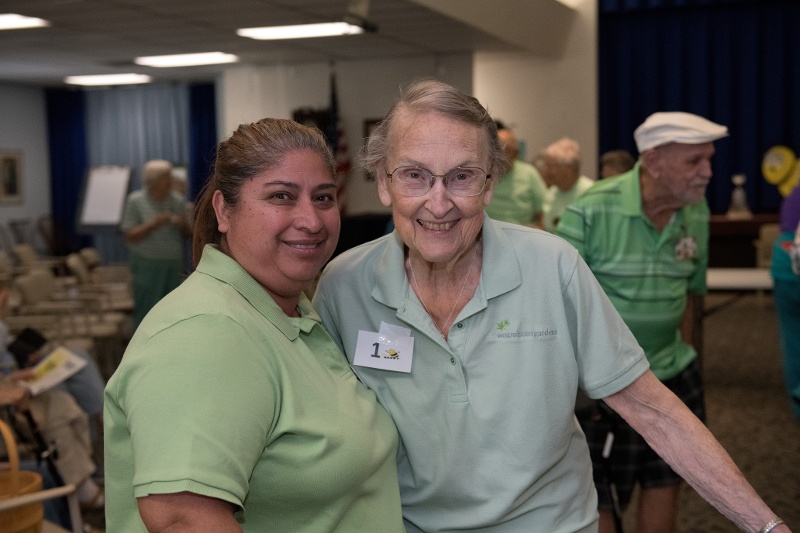 Two women smiling