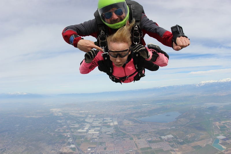 A woman skydiving